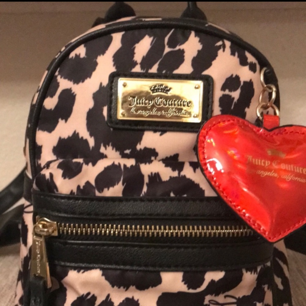 Juicy Couture Glam Rock Leopard Mini Backpack Red Patent Heart   Charm